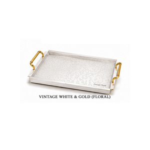 Bandeja de Servir Floral Blanca y Dorada Hecha a Mano, Ecológica y Moderna, con Asas y Acabado Pintado, para Uso Residencial - Product Image 1