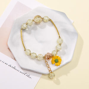 Kids Romantic Beaded Crystal <b>Bracelet</b> with Rose Quartz <b>Sunflower</b> Charm - Product Image 6