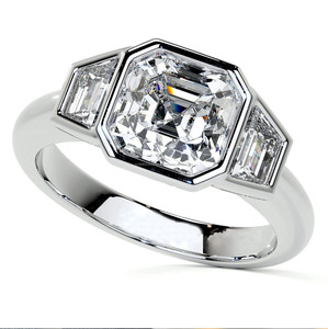 Three Stone Bezel <b>Set</b> Asscher Cut Hip Hop Cluster Engagement <b>Ring</b> Rhodium Plated 925 Sterling Silver Jewelry <b>Womens</b> - Product Image 2