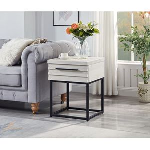 Comodino Moderno Contemporaneo Bianco Celeste con Vano Portaoggetti - Product Image 1