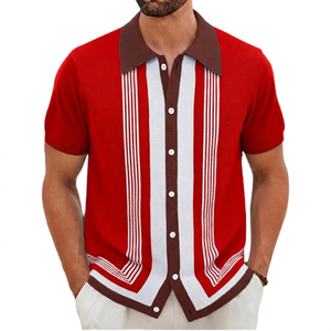 Camisa de Hombre ROLEIN Antiarrugas de Seda y Viscosa de Manga Corta a Rayas con Diseño de Bloques de Color y Botones Frontales Verde - Product Image 6