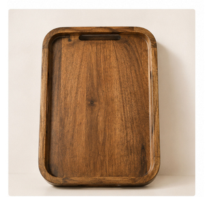 Plateau de service artisanal en bois de manguier avec motif floral doré, plateau décoratif en bois pour le thé, le café et les collations, pour la maison et l'hôtel - Product Image 2