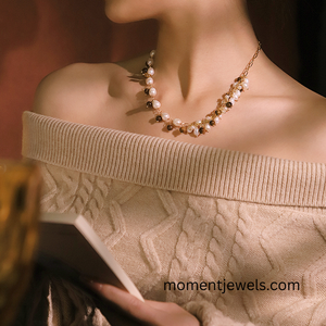 Collier en perles d'eau douce plaqué or véritable 18 carats, chaîne en câble luxueuse avec revêtement PVD, pendentif géométrique en perle, fait main - Product Image 2