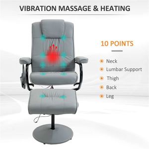 Gray Recliner Chair with Footstool and Remote Control Vibration Massage for Office or Living Room Use - Product Image 4