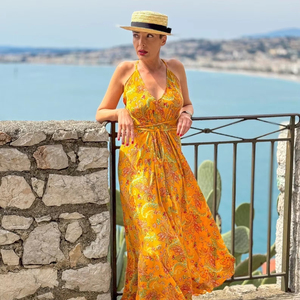 Vestido largo floral bohemio para mujer, vestido de verano sin mangas con cuello en V, vestido ligero para resort - Product Image 1