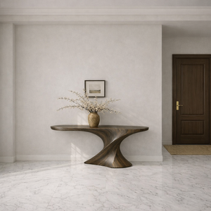 Handcrafted Modern Solid Wood Pedestal Base Console <b>Table</b> Natural Curved Durable Living Room Apartment Hotel Dining School Use - Product Image 2