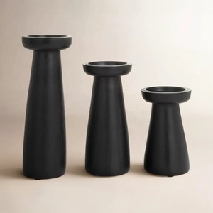 Ensemble de 3 bougeoirs en bois faits à la main, finition noire, décoration rustique pour la maison, centre de table pour mariage ou fête, à prix avantageux - Product Image 3