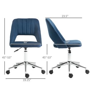 Executive Blue Velvet Fabric Office <b>Chair</b> with Mid-Back <b>Padding</b> High-End Gas Lift and Sturdy Base - Product Image 3