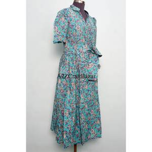 Vestidos Casuales de Verano para Mujer al por Mayor, 100% Algodón Puro, Ecológicos, Lavables, con Estampado Floral, Cuello en V, Corte Regular, Manga Corta - Product Image 5