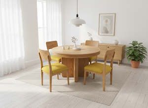 Ensemble de table basse ronde moderne avec 4 chaises en bois de frêne massif, léger et durable - Product Image 5