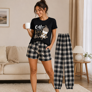 Ensemble de vêtements de nuit pour femmes à manches courtes et taille élastique - Product Image 2
