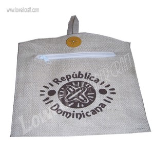 Pochette en jute personnalisée avec logo imprimé, réutilisable, style mode, fermeture éclair, motif géométrique, Lowellcraft Delhi - Product Image 4
