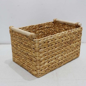 Panier de rangement rectangulaire en rotin naturel tressé à la main avec poignées, bac organisateur rustique multi-usages - Product Image 3