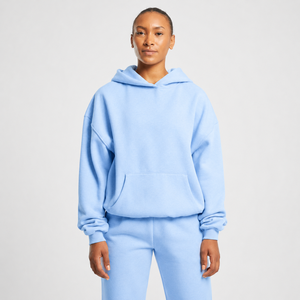 Light Blue Hooded Pullover Sweatshirt Solid Color Cotton Fleece Regular Sleeve Autumn Wear Men's Casual Streetwear - Product Image 3