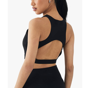 Soutien-gorge de sport dos nageur personnalisé en tissu extensible compressif haute résistance, débardeur de sport minimaliste sans manches pour femme, soutien-gorge de yoga en gros - Product Image 3