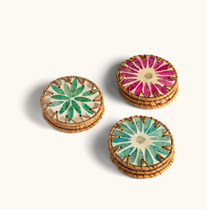 Rattan Mother Of Pearl Coaster 300 mm Bohemian Mats Set of 8 Decorative <b>Placemats</b> for Tea Cups and Mugs - Product Image 6