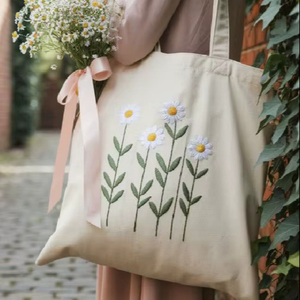 Sac fourre-tout en toile de coton personnalisé avec logo et motif lettres, style tendance, réutilisable, écologique, sac de shopping, tissu épais et durable - Product Image 1