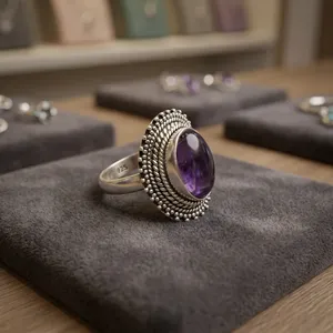 2020 femmes en argent Sterling 92.5 pierres précieuses bague grande améthyste pierre lunette réglage coeur anniversaire mariage fiançailles en gros - Product Image 1