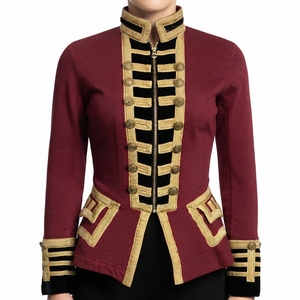 Veste de cérémonie pour femme, style hussard, bordeaux, avec garniture dorée, coupe ajustée, style napoléonien, vêtements européens - Product Image 3
