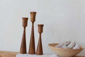 <b>Wooden</b> Tapered <b>Candlestick</b> Holder Set Natural Finish Home Decoration for Table Use - Product Image 4