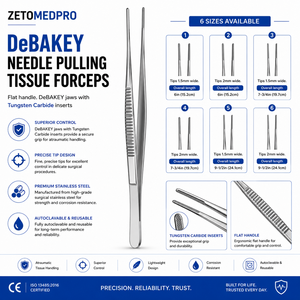 Pinzas de DeBAKEY para Extracción de Tejidos con Mango Plano, Mandíbulas de DeBAKEY con Inserciones de Carburo de Tungsteno, Ancho de Punta 1.5mm o 2mm, ZETOMEDPRO - Product Image 4