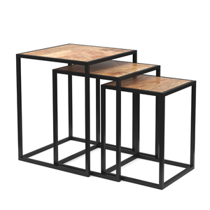 Modern Industrial Nesting <b>Tables</b> Set of 2 Triangular Wood <b>Side</b> End <b>Table</b> with Sturdy <b>Black</b> Metal Frame Space Saving for Home - Product Image 2
