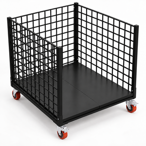 Carro de malla de acero NEWTEK con plataforma de base sólida y ruedas con freno para logística de almacén - Product Image 3