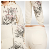 Ensemble survêtement polaire imprimé respirant et écologique pour femme grande taille, avec sweat à capuche et pantalon de jogging, fermeture éclair intégrale, tenue décontractée d'hiver