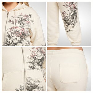 Ensemble survêtement molletonné imprimé écoresponsable pour femme grande taille – Sweat à capuche et pantalon décontracté pour l'hiver avec fermeture éclair intégrale et face en French Terry - Product Image 6