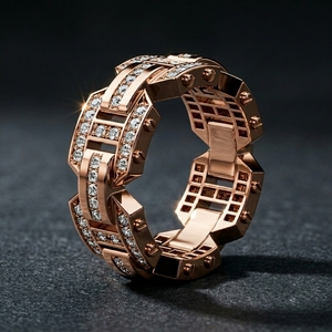 <b>Top</b> Selling Hiphop <b>Rose</b> Gold Men's Engagement Rhodium Plated Encrusted Interlocking Link Statement Lab Diamond Anniversary Ring - Product Image 3