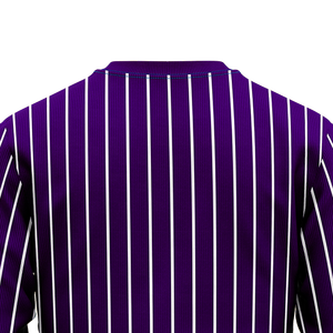 <b>Mens</b> Purple <b>White</b> Pinstripe Crew Neck <b>Sweatshirt</b> Custom Logo Graphic Pullover Long Sleeve Baseball Training Top Bulk Winter Wear - Product Image 5