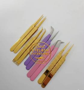 Pince à épiler pour extensions de cils Hook/Boot/Straight Isolation, noire/dorée/rose, en métal, pointe en fibre de précision, anti-magnétique, anti-statique, 10 mm - Product Image 1