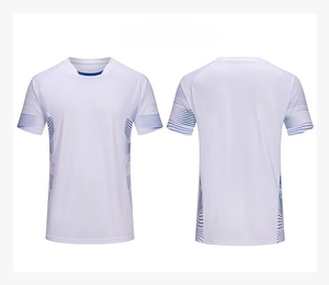 Men Blue Short Sleeve Soccer Jersey Crew Neck Striped Print Moisture Wicking Athletic Fit All Seasons Polyester <b>Sport</b> <b>Apparel</b> - Product Image 3