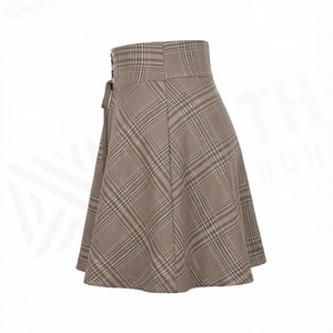 Minifalda a cuadros de cintura alta para mujer, estilo vintage con cordones, tela tejida, moda de otoño - Product Image 3