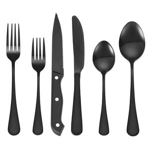 Set di posate da 48 pezzi in acciaio inossidabile nero con finitura a specchio per acquirenti commerciali - Hotel - Product Image 1