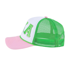 AKA Trucker Snapback <b>Hat</b> Pink Green Color Mesh Back Adjustable Baseball <b>Cap</b> Unisex Casual Outdoor Fashion - Product Image 6