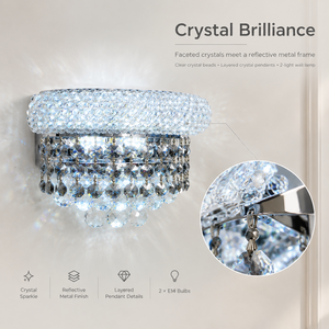 Lámpara de pared moderna de cristal con marco de metal plateado, dos bombillas E14, montaje empotrado para dormitorio, hotel, pasillo, sala de estar - Product Image 2