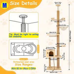 Centro Attività per Gatti con Tiragraffi Rinforzato a 6 Livelli Regolabili in Altezza, da Pavimento a Soffitto - Product Image 5