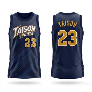 Maillot de basket-ball pour hommes en maille polyester premium 160 GSM bleu marine et or, personnalisé par sublimation, vêtements de sport d'équipe - Product Image 1
