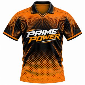 เสื้อฟุตบอลชาย Prime Power แบบซับลิเมชั่น แขนสั้น ระบายเหงื่อได้ดี ทรงแอธเลติก เหมาะกับทุกฤดูกาล สีส้มดำ ลายเรขาคณิต - Product Image 1
