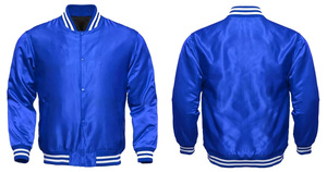 Chaqueta Universitaria Personalizada Azul Rey de Satén para Hombre, Chaqueta Bomber con Ribete Blanco, Uniforme de Béisbol Letterman al por Mayor, Ropa Deportiva - Product Image 2
