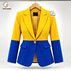 Sigma Gamma Rho Embroidery Custom Women's Solid Yellow Blue Two-Tone Polyester Cotton Pants Suit Single <b>Button</b> Notched Collar - Product Image 4