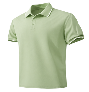 Polo à manches courtes vert uni pour homme, 100% coton piqué, respirant, style décontracté tissé - Product Image 1