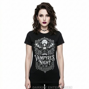 Camiseta Personalizada para Mujer, Corte Ajustado, Estampado Vampyre Night, Algodón, Estilo Boutique, Color Negro Elegante - Product Image 1