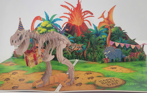Tarjeta de Cumpleaños Pop-Up de Dinosaurio con Esqueleto 3D y Escena de Volcán, Impresión Digital, Papel con Laminado Brillante - Product Image 3