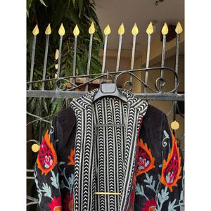 Chaqueta Bomber Vintage Ecológica de Terciopelo Tejido a Mano con Bordado, Cuello Mandarín, Manga Larga, Estampado Floral, Corta para Mujer - Product Image 3