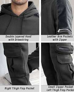 Ensemble de survêtement vintage décontracté à capuche pour homme, tenue chaude deux pièces pour l'automne, mode par temps froid, gym, 100 % polyester, vêtements de loisirs - Product Image 5