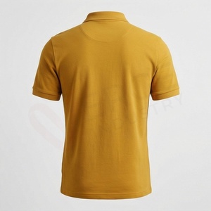 เสื้อโปโลแขนสั้นสีเหลืองมัสตาร์ดสำหรับผู้ชาย แบบซิป ดีไซน์เรียบง่าย ทรงปกติ - Product Image 2