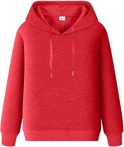 Sweat-shirt à capuche rouge unisexe, coupe classique, décontracté, tricoté, manches longues, couleur unie, pour l'automne - Product Image 1
