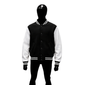 Blouson universitaire classique noir pour homme – Style Letterman tendance en polaire décontracté avec col rabattable, coupe régulière, automne - Product Image 1